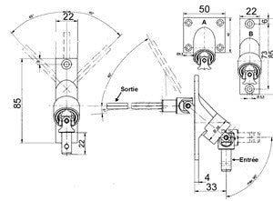 Triple cardan à 90° pion mâle - Entrée mâle Ø 11.9 mm - Sortie carrée de 6 mm - Longueur 300 mm