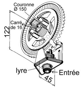 Lyre seule -Entrée hexagonale de 10 mm - Ensemble couple conique rapport 1/5 type 2001F