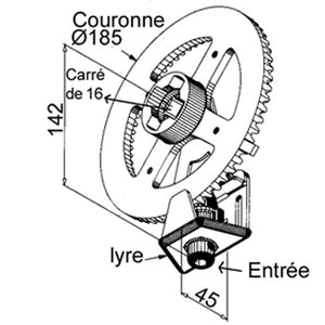 Couronne Ø 185 mm - Ensemble couple conique rapport 1/7 type 2002