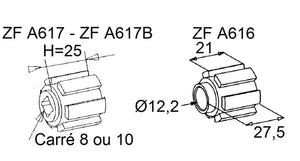 Mozzo corto con innesto a denti Ø 12 mm per centraggio su perno Ø 12 mm per verricello ZFC181