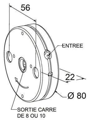 Mini argano a vite, spessore 22 mm - esagono 7 mm - uscita quadrata femmina 10 mm