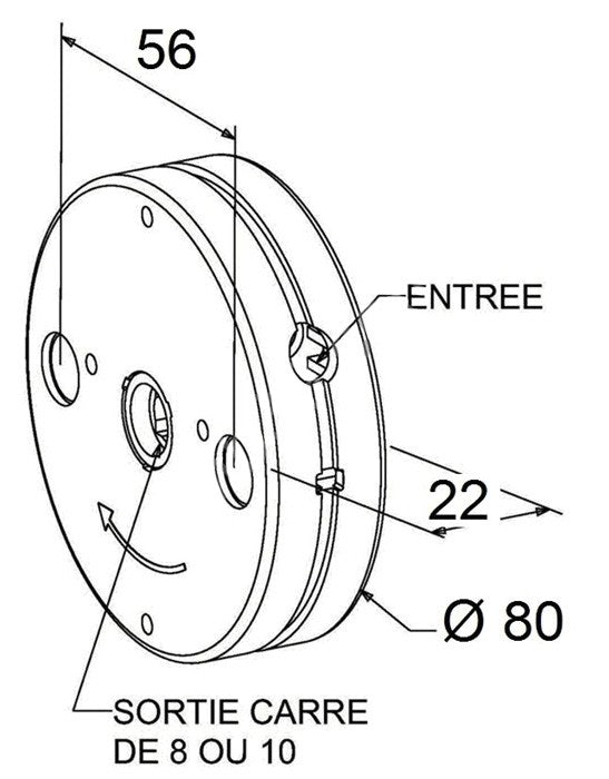 Treuil Budendorff FDC 1/6 - Entrée Hexagonale 7 mm - Sortie Carrée