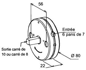 Treuil minivis entrée carré 6 mm -sortie carré 8 mm mâle