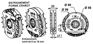 Treuil Technivis entrée hexa 7mm - avec FDC - Sortie crabot ZF Ø 28 mm