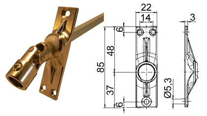 Kastenauslass bei 45° 3-Loch-Zamakplatte 85 x 22