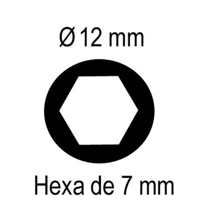 Tige de sortie Ø12 mm extérieur - hexa de 7 mm intérieur