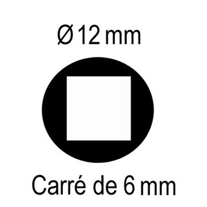 Tige de sortie Ø12 mm extérieur - carré de 6 mm intérieur