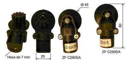 Renvois de mouvement pour treuil GR - Gauche à 9°