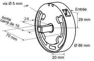 Treuil 1420 à vis carter Zamac Rapport 1/7 - entrée hexa de 7 mm – sortie femelle carré de 10 mm