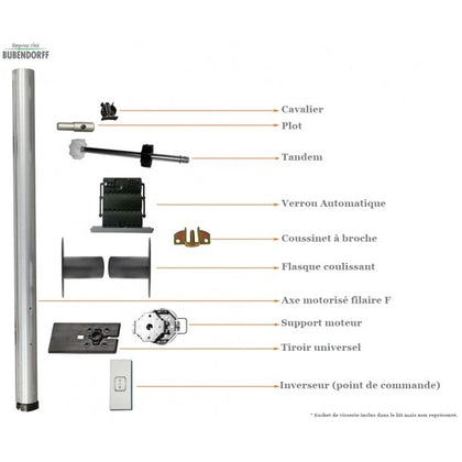 KIT MOTORISATION AXE Ø50 RADIO R SOLAR BLOC LG 2000 BUBENDORFF