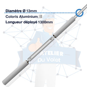 Tringle oscillante Aluminium Blanche Ø13 mm | Largeur 1300mm | Bras de 180mm