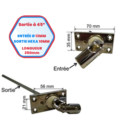 Sorties de caisson à 45° platine 4 trous 70 x 35 - Sortie hexa de 10 mm