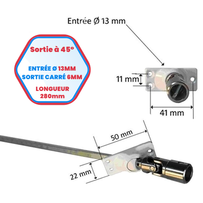 Sorties de caisson à 45° platine 3 trous 50 x 22 - Sortie carré de 6 mm