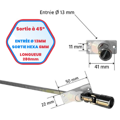 Sorties de caisson à 45° platine 3 trous 50 x 22 - Sortie hexa de 6 mm