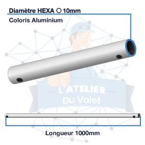 Tringle pleine (seule) Aluminium | Hexa 10mm | Longueur 1000mm