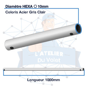 Tringle (seule) Acier gris clair | Hexa 10mm | Longueur 1000mm