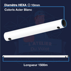 Tringle (seule) Acier blanc | Hexa 10mm | Longueur 1500mm