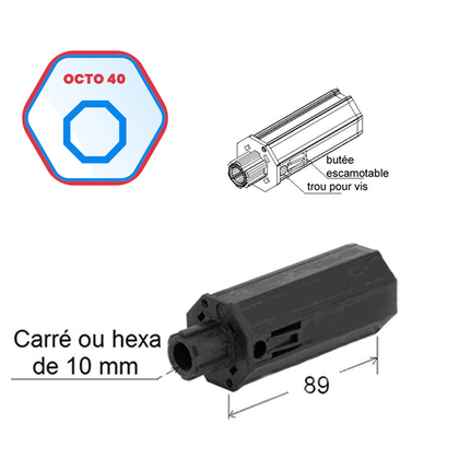 Embouts cannelés rétractiles Pour tube octo de 40 - trou central hexa de 10 mm