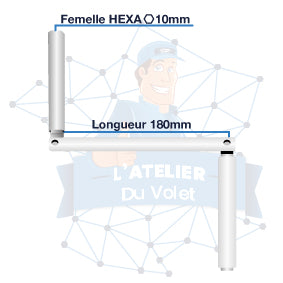 Manivelle grise clair | Hexa Ø10mm | Largeur 180 mm