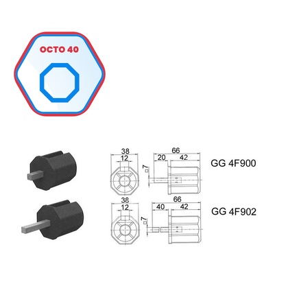 Embouts pour tube octo de 40 mm avec carré de 7 mm - LG 20mm