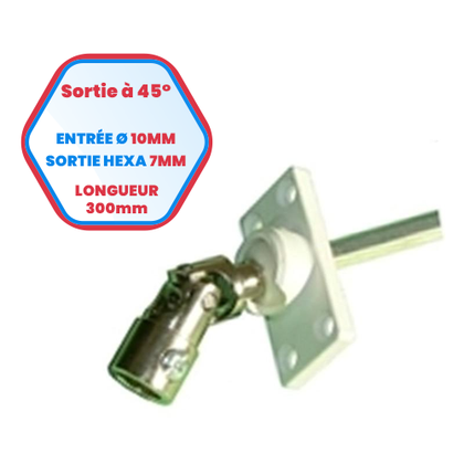 PVC-Kastenauslass bei 45° – Einlass Ø 10 mm – Sechskantauslass 7 mm – Länge 300 mm