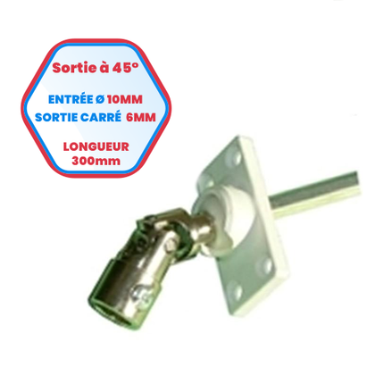 PVC-Kastenauslass im 45°-Winkel - Einlass-Ø 10 mm - Quadratischer Auslass 6 mm - Länge 300 mm