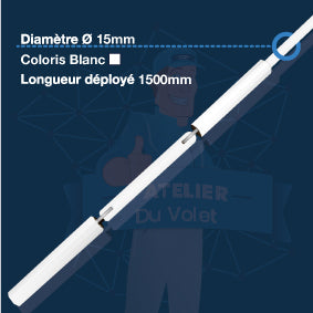 Tringle oscillante blanche Ø15 mm | Longueur 1500mm