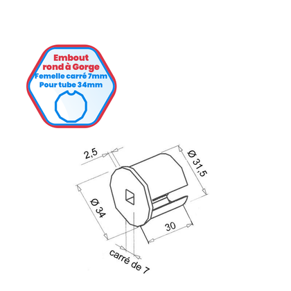 Embouts pour tube rond à gorge - Pour tube Ø 34 mm