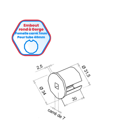 Embout télescopique pour tube Ø 40 à gorge