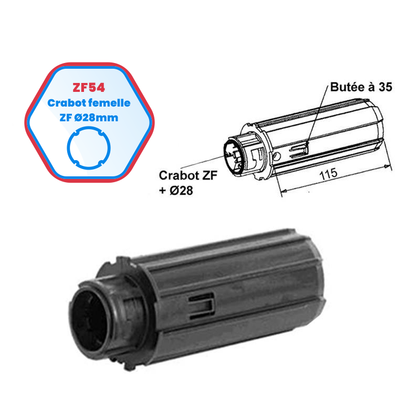 Embout escamotable pour tube ZF54 crabot et roulement Ø 28