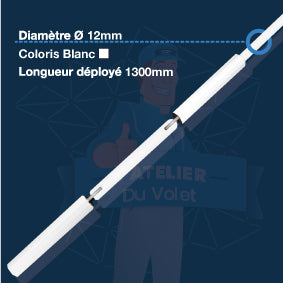 Tringle oscillante blanche Ø12 mm | Largeur 1300mm