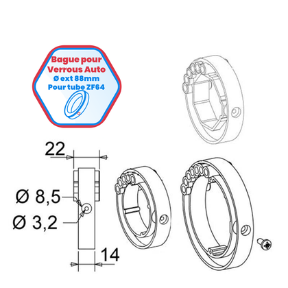 Bagues pour verrou automatique pour tube ZF64